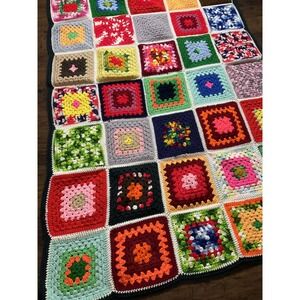 VTG Afghan Crochet Granny Square 67"X43" Throw Blanket